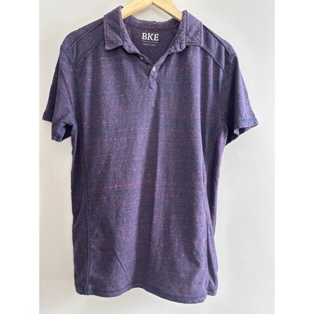 BKE Mens Polo Shirt Purple Burgundy‎ Speckled Casual Short Sleeve Top